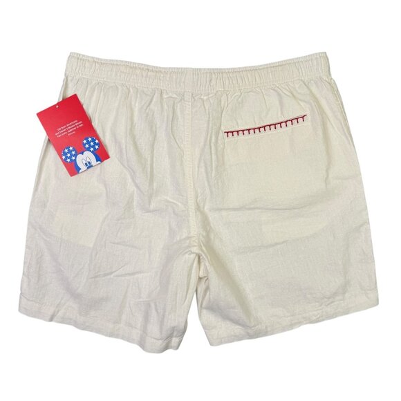 Old Navy x Disney Shorts Mens Large Beige White Pull On Linen Blend Mickey Mouse - Picture 2 of 14